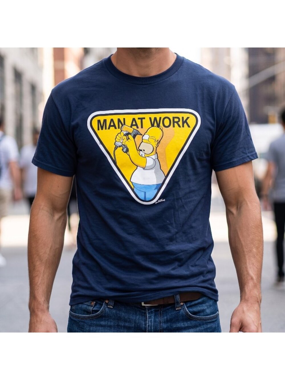 Y2K The Simpsons Tshirt Shirt Sz M Homer Men At Work Navy Blue VTG Cotton